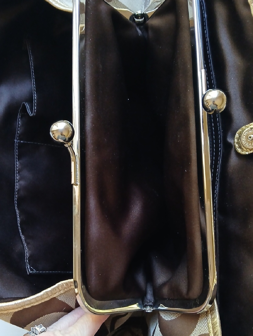 Coach Signature Brown Canvas Tote with Kiss Lock - Picture 6 of 7